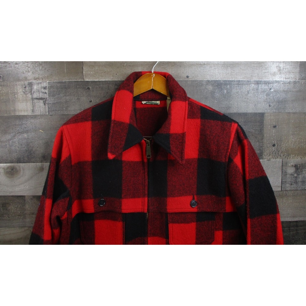 Vintage LL Bean Jacket Mens Medium Red Wool Buffalo Plaid Hunting 70s Talon Zip